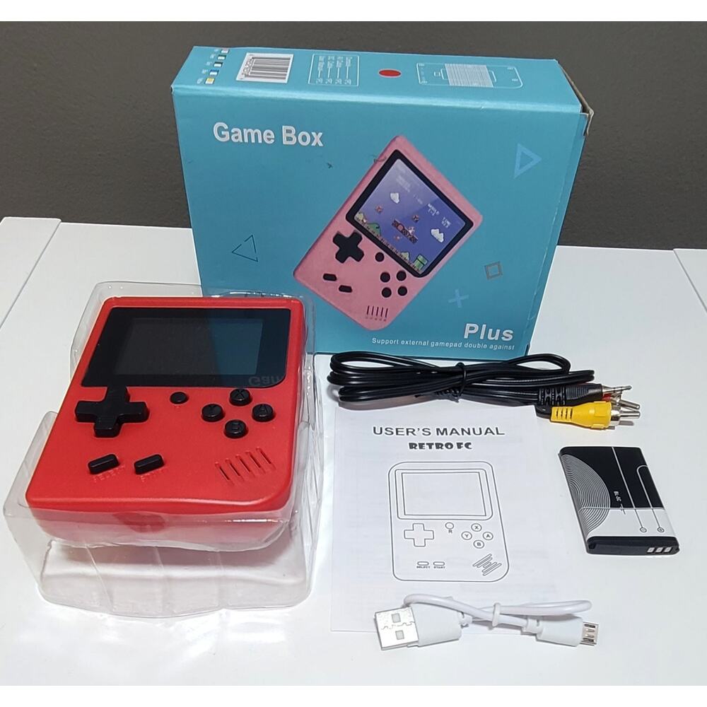 Game Box Plus Retro Hand Held Game System Rechargeable Battery Red New